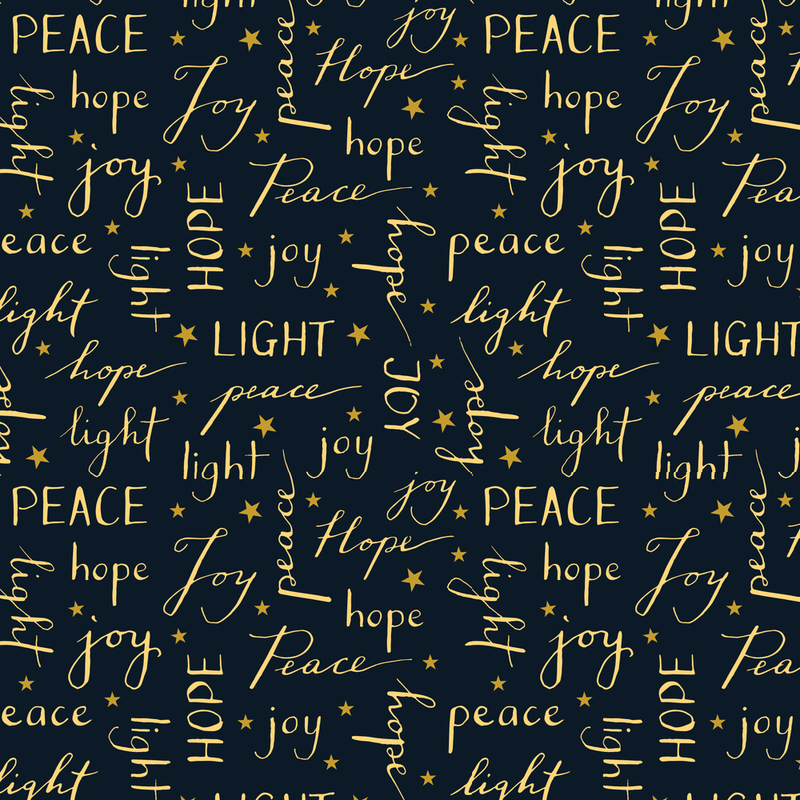 Peace Joy Hope Light Fabric - Navy - ineedfabric.com