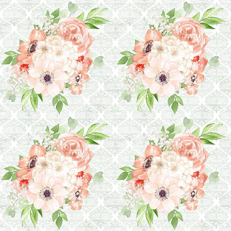 Peach Romance Bouquet Dourado Adamascado Fabric - ineedfabric.com