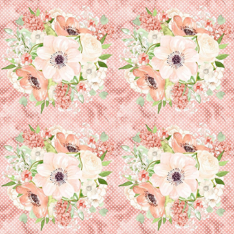 Peach Romance Bouquet on Small Polka Dot Fabric - Pink - ineedfabric.com