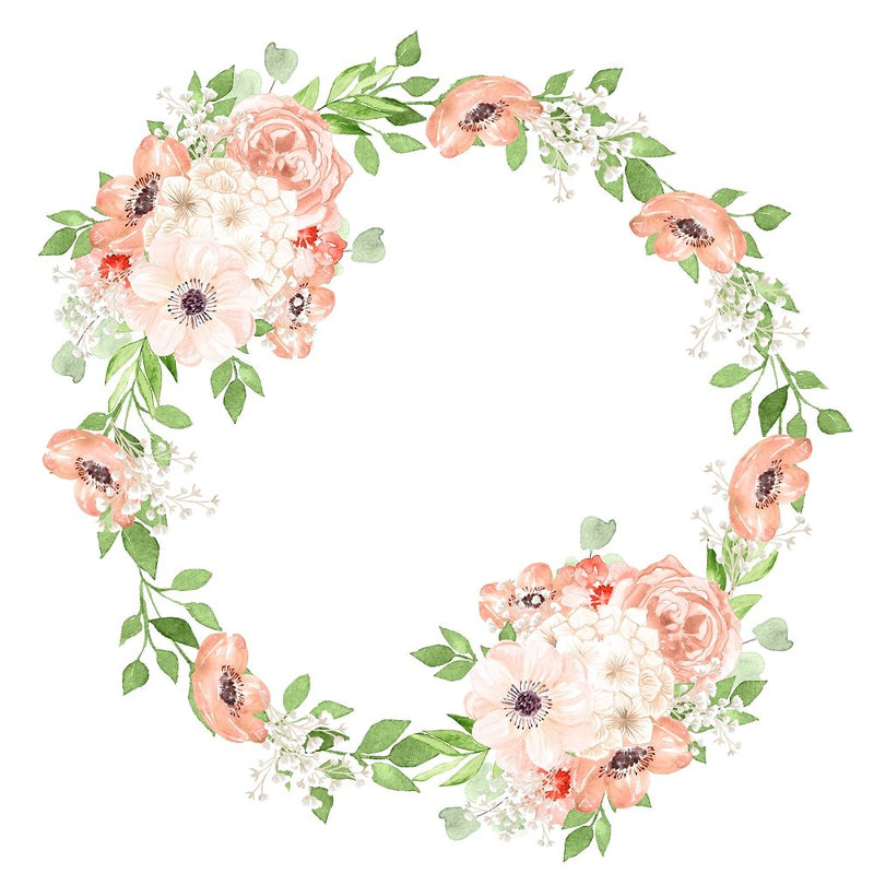 Peach Romance Flower Wreath Fabric Panel - ineedfabric.com