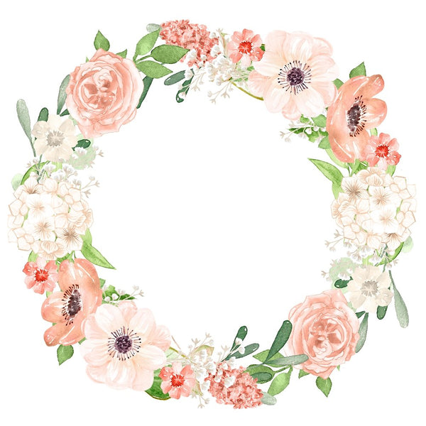 Peach Romance Packed Flower Wreath Fabric Panel - ineedfabric.com