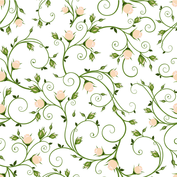 Peach Rosebuds on Vines Fabric - White - ineedfabric.com