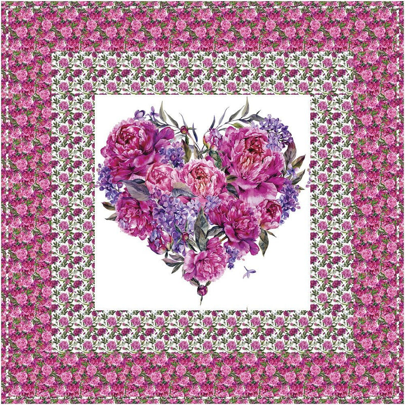 Peonies & Lilac Heart Wall Hanging/Lap Quilt Kit - 42" x 42" - ineedfabric.com
