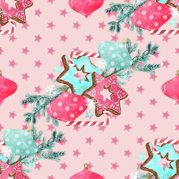 Peppermint Christmas Cookies Fabric - Light Pink - ineedfabric.com