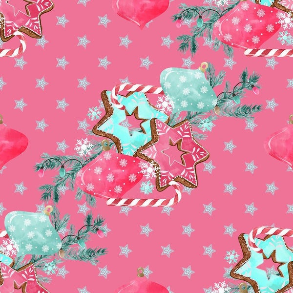 Peppermint Christmas Cookies Fabric - Pink - ineedfabric.com