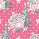 Peppermint Christmas Gingerbread House Fabric - Pink - ineedfabric.com