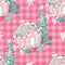 Peppermint Christmas Gingerbread House on Plaid Fabric - Pink - ineedfabric.com