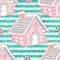 Peppermint Christmas Gingerbread House on Stripes Fabric - Green - ineedfabric.com