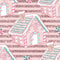Peppermint Christmas Gingerbread House on Stripes Fabric - Pink - ineedfabric.com