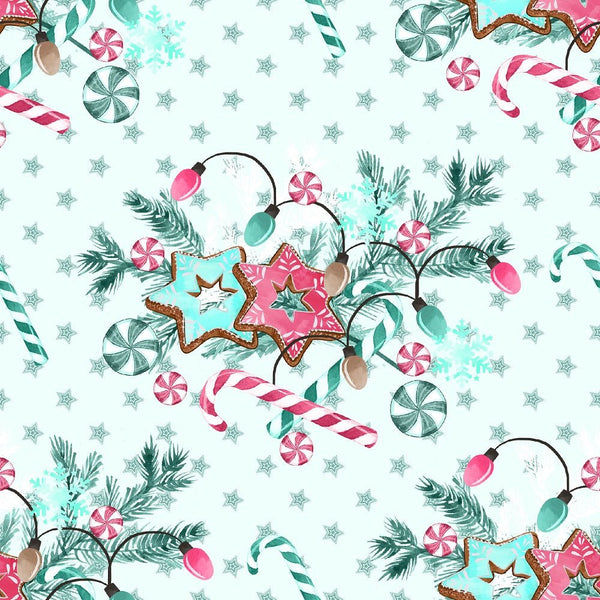 Peppermint Christmas Green Elements Fabric - ineedfabric.com