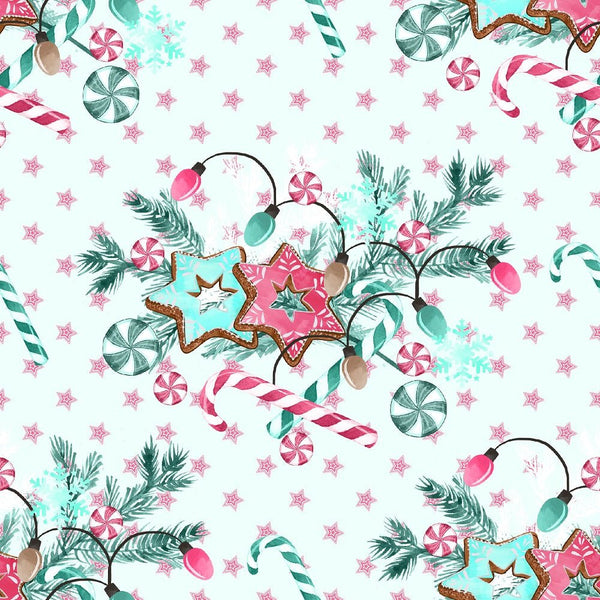 Peppermint Christmas Pink Elements Fabric - ineedfabric.com