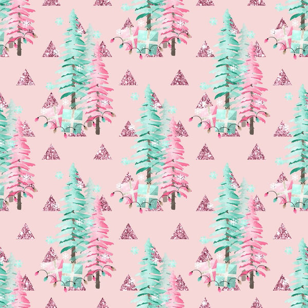 Peppermint Christmas Trees Fabric - Pink - ineedfabric.com