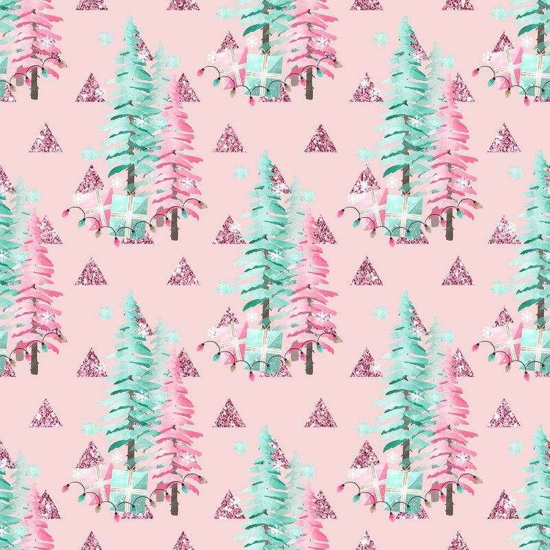 Peppermint Christmas Trees Fabric - Pink - ineedfabric.com