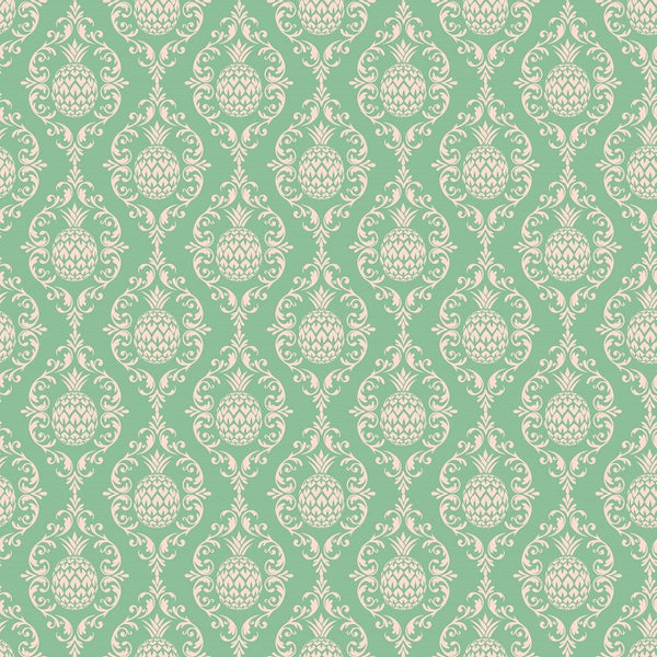 Pineapple Damask Fabric - Green - ineedfabric.com