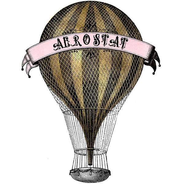 Pink and Gold Steampunk Balloon Fabric Panel - ineedfabric.com