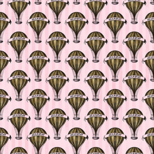 Pink and Gold Steampunk Balloons Fabric - ineedfabric.com
