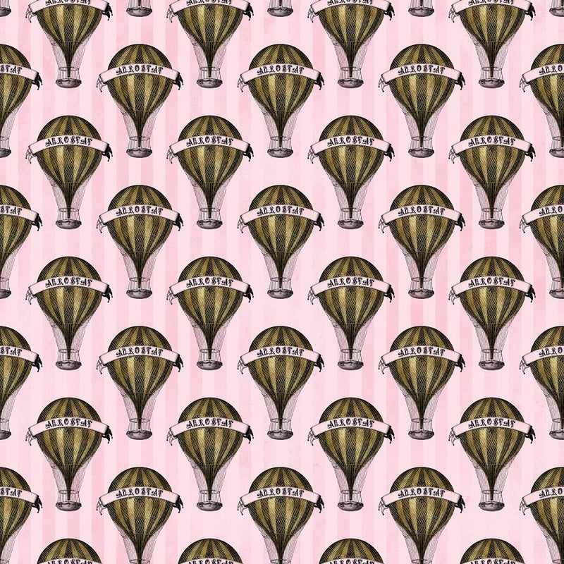 Pink and Gold Steampunk Balloons Fabric - ineedfabric.com