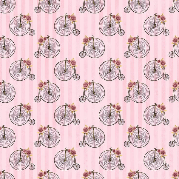 Pink and Gold Steampunk Bicycles Fabric - ineedfabric.com