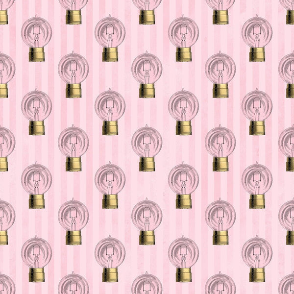 Pink and Gold Steampunk Bulbs Fabric - ineedfabric.com