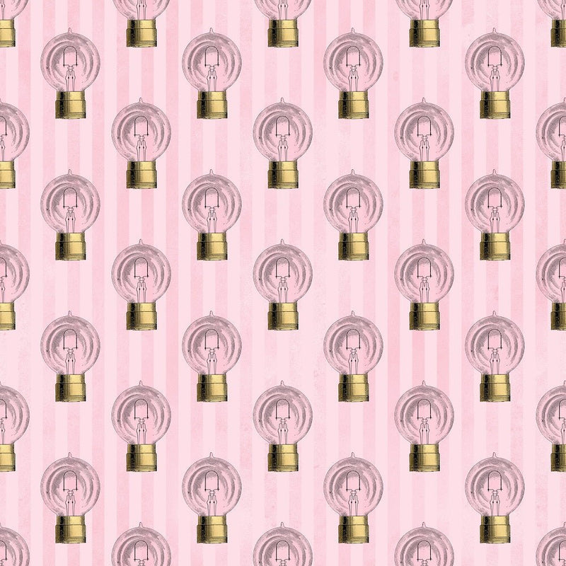 Pink and Gold Steampunk Bulbs Fabric - ineedfabric.com