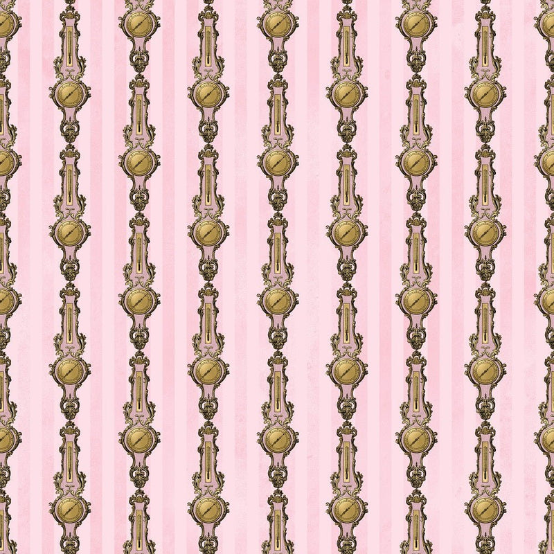 Pink and Gold Steampunk Clocks Fabric - ineedfabric.com