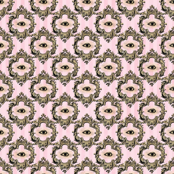 Pink and Gold Steampunk Eyes Fabric - ineedfabric.com