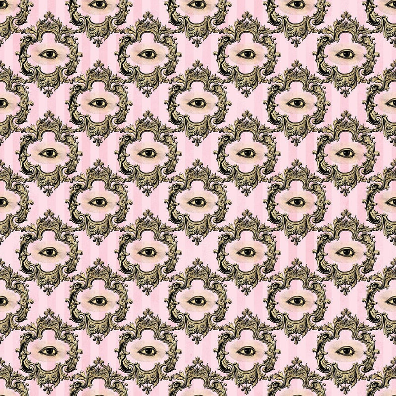 Pink and Gold Steampunk Eyes Fabric - ineedfabric.com