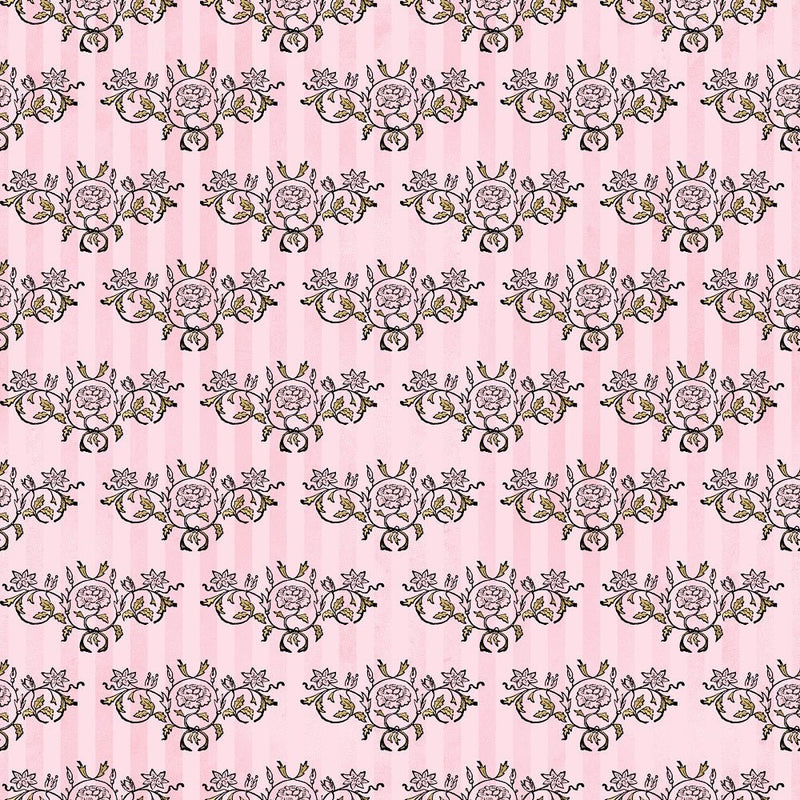 Pink and Gold Steampunk Floral Fabric - ineedfabric.com