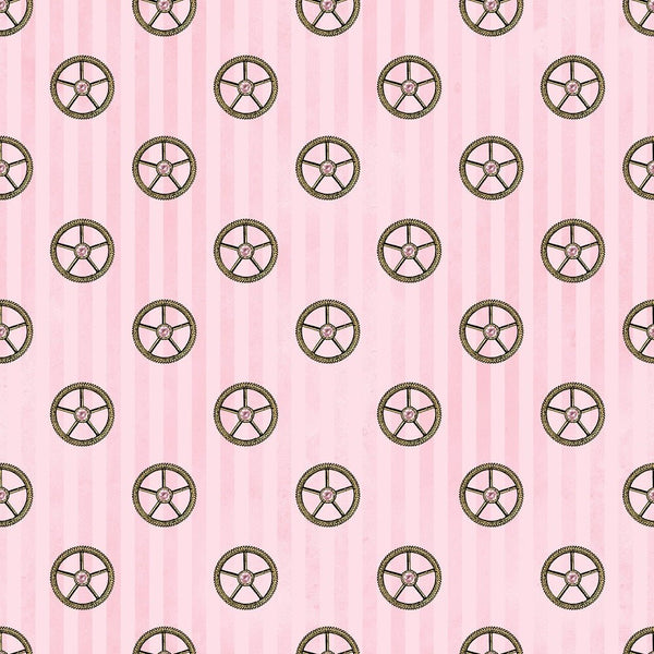 Pink and Gold Steampunk Gear Fabric - ineedfabric.com