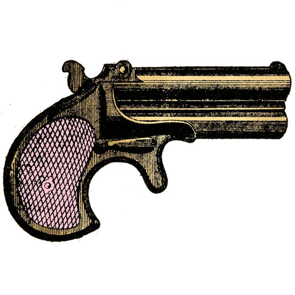 Pink and Gold Steampunk Gun Fabric Panel - ineedfabric.com