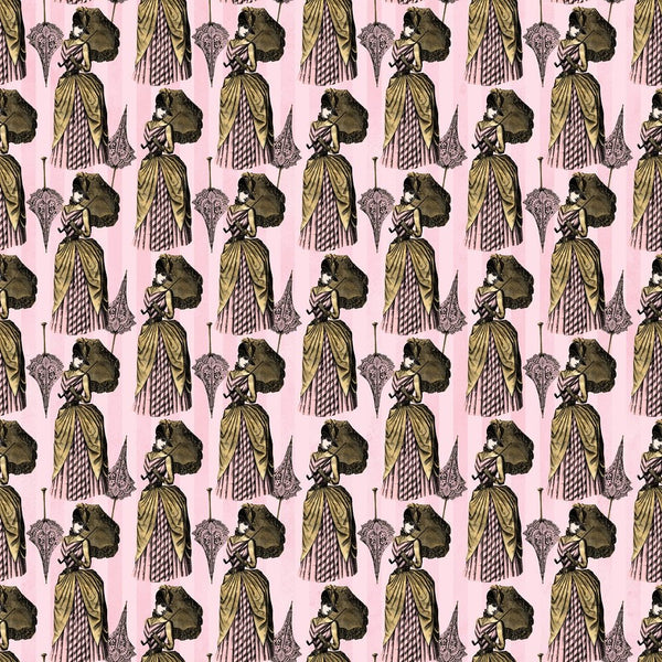 Pink and Gold Steampunk Lady Fabric - ineedfabric.com