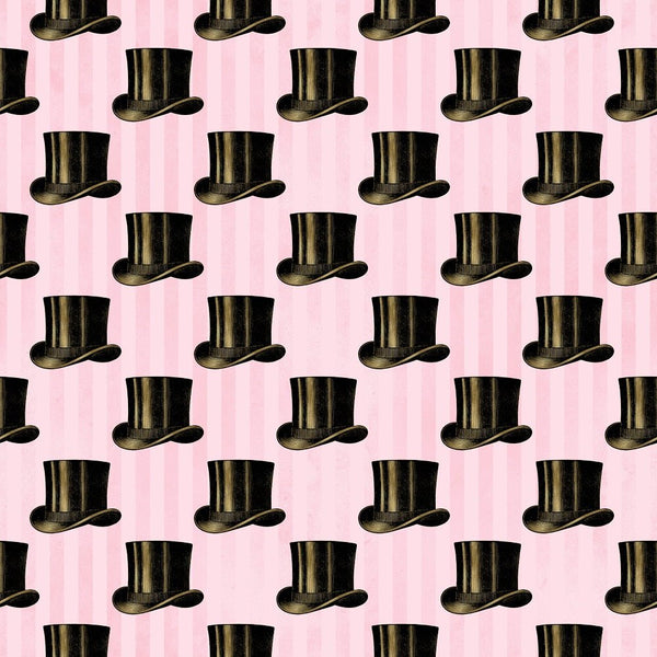 Pink and Gold Steampunk Top Hats Fabric - ineedfabric.com