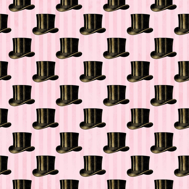 Pink and Gold Steampunk Top Hats Fabric - ineedfabric.com