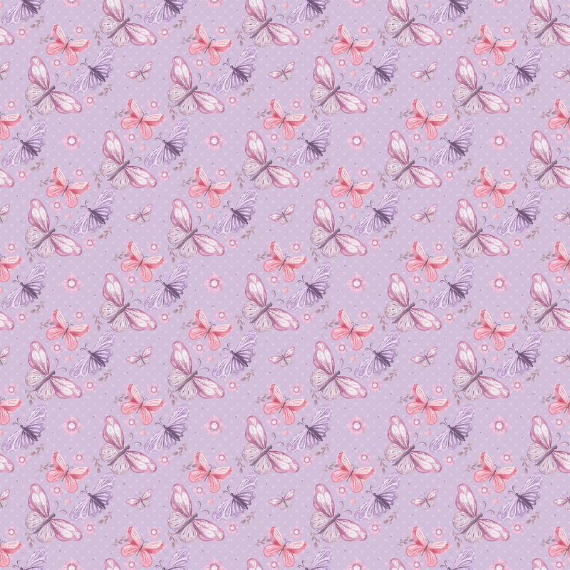 Pink and Purple Butterflies on Heart Fabric - Purple - ineedfabric.com
