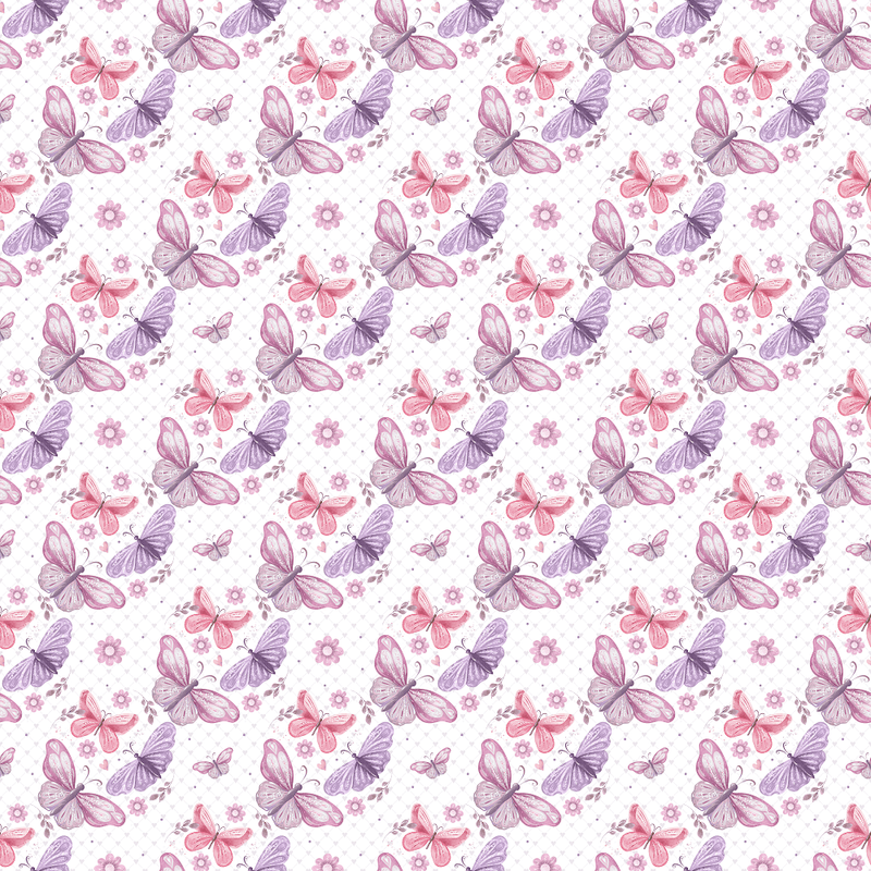 Pink and Purple Butterflies on Heart Fabric - White - ineedfabric.com