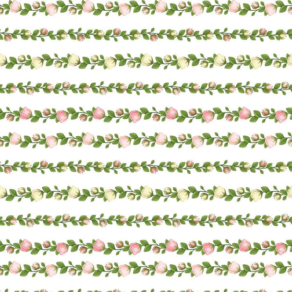 Pink and White Floral Vines Fabric - White - ineedfabric.com