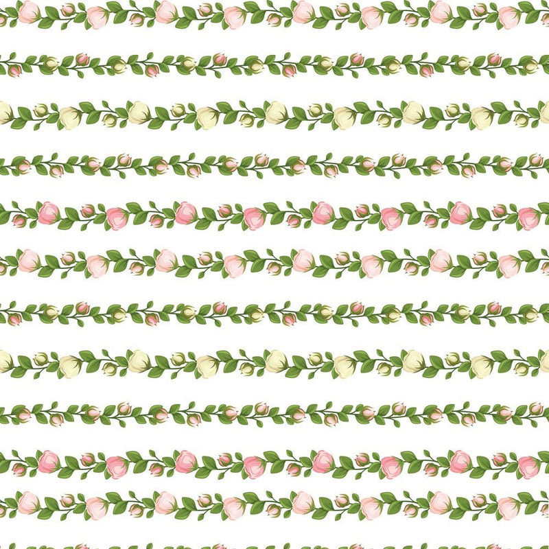 Pink and White Floral Vines Fabric - White - ineedfabric.com