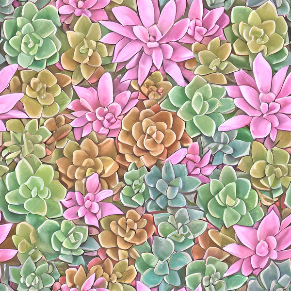 Pink & Gold Packed Succulents Fabric - ineedfabric.com