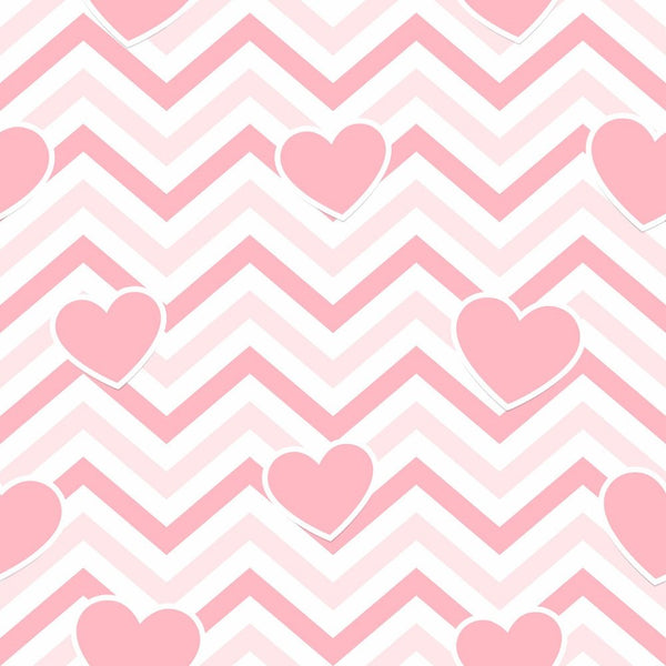 Pink Hearts Chevron Zigzag Fabric - White - ineedfabric.com
