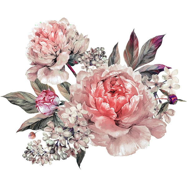 Pink Peonies & Lilac Bouquet Fabric Panel - ineedfabric.com