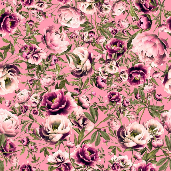 Pink & White Rose Peonies Fabric - ineedfabric.com