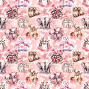 Pink Winter Coupled Animals Fabric - ineedfabric.com