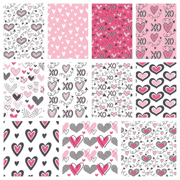 Pink XOXO Hearts Fat Quarter Bundle - 11 Pieces - ineedfabric.com