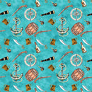 Pirate Adventure Pirate Tools Fabric - Blue - ineedfabric.com