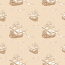 Pirate Adventure Ship Fabric - Tan - ineedfabric.com