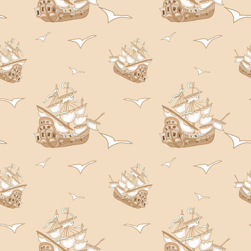 Pirate Adventure Ship Fabric - Tan - ineedfabric.com