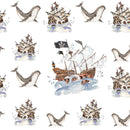 Pirate Adventure Ship On the Sea Fabric - White - ineedfabric.com
