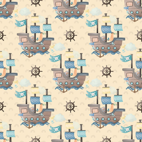 Pirate Ships Fabric - Yellow - ineedfabric.com