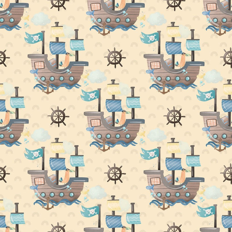 Pirate Ships Fabric - Yellow - ineedfabric.com