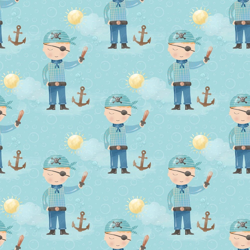 Pirates & Bubbles Fabric - Blue - ineedfabric.com